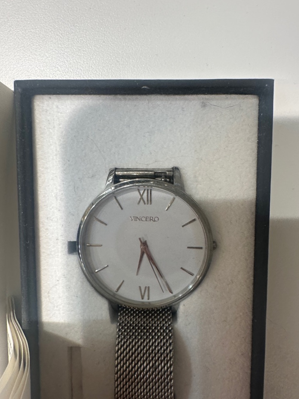 Vince Silver Mesh Strap Watch with White Dial